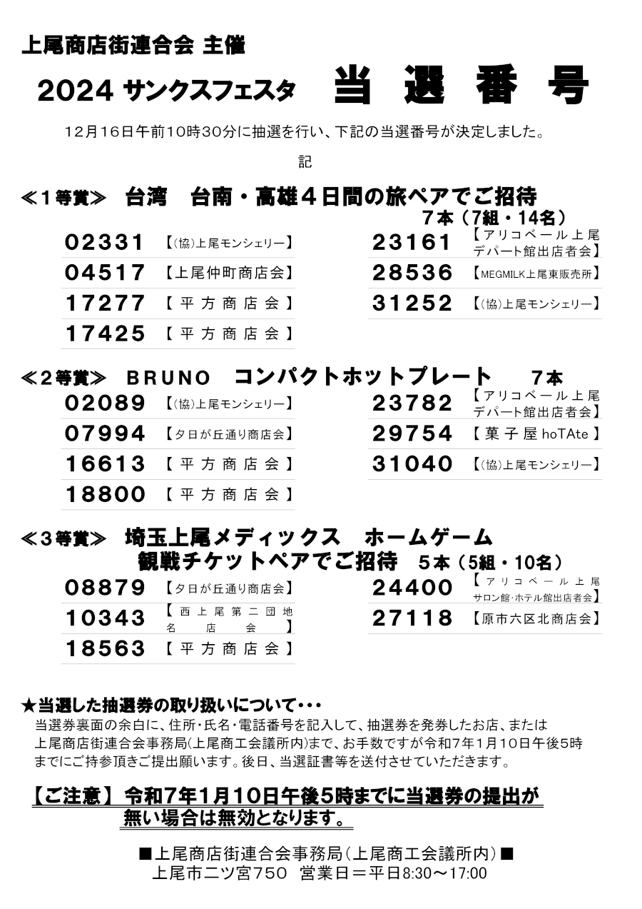 『サンクスフェスタ当選番号』