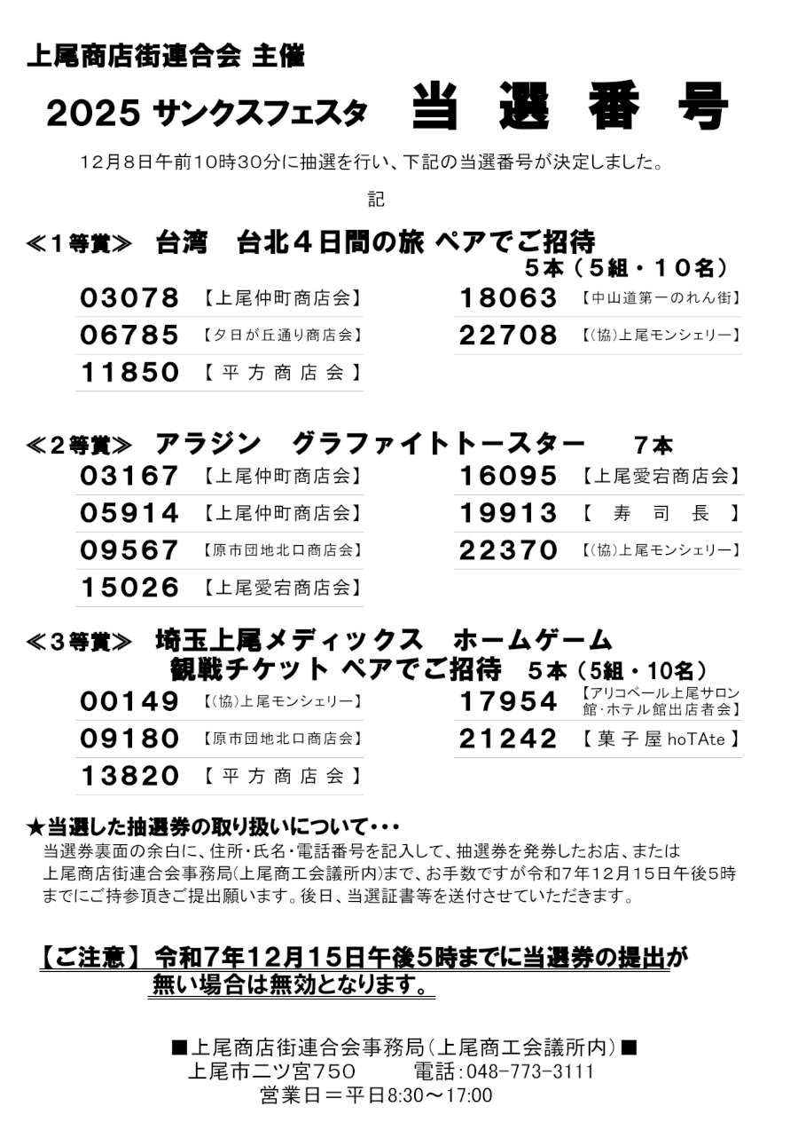 『サンクスフェスタ当選番号』